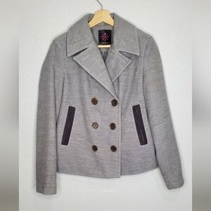 Isaac Mizrahi Live Gray & Brown Double Breasted Womens Peacoat Size Small